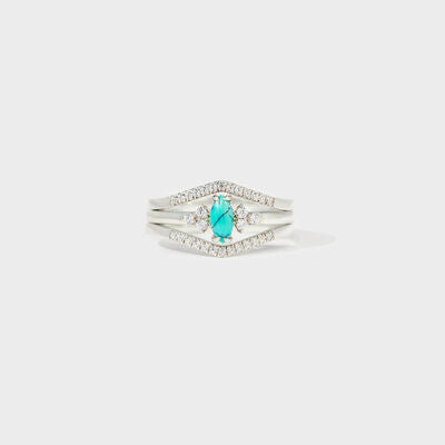 Whispering Enchantment Turquoise V Shape Inlaid Moissanite Ring