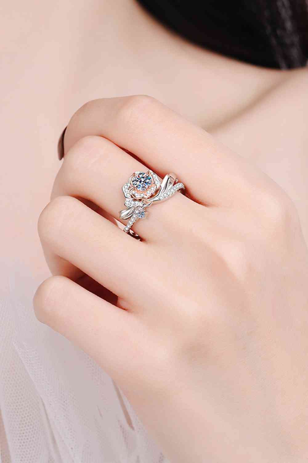 Celestial Serenade Rose-Shaped Moissanite Ring