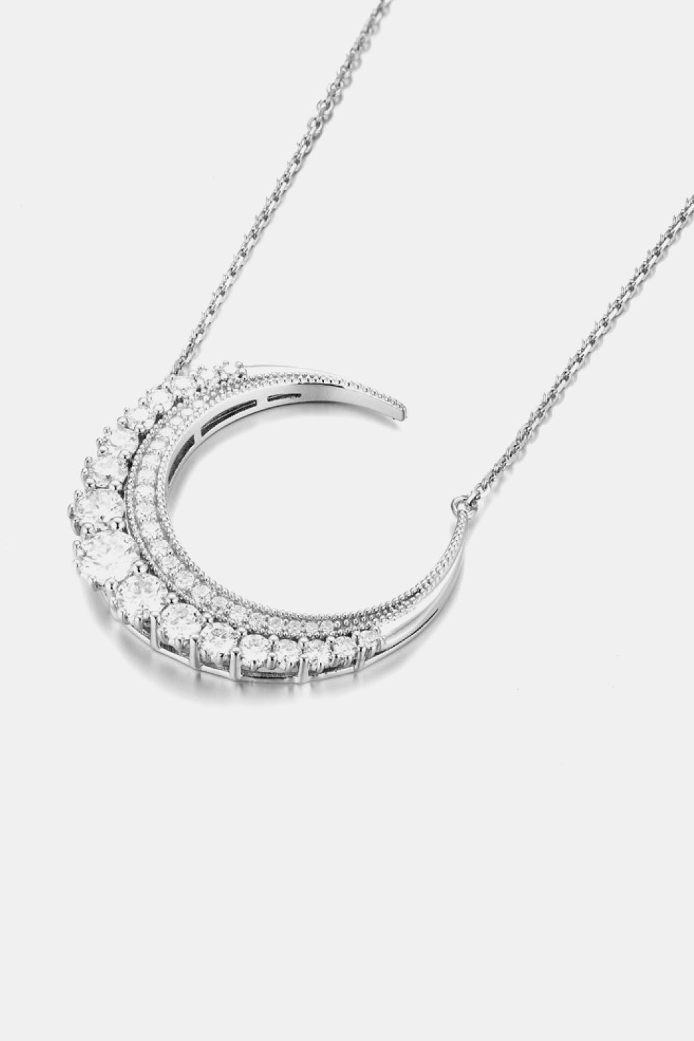 Midnight Crescent Moon Shape Pendant Necklace 1.8 Carat Moissanite