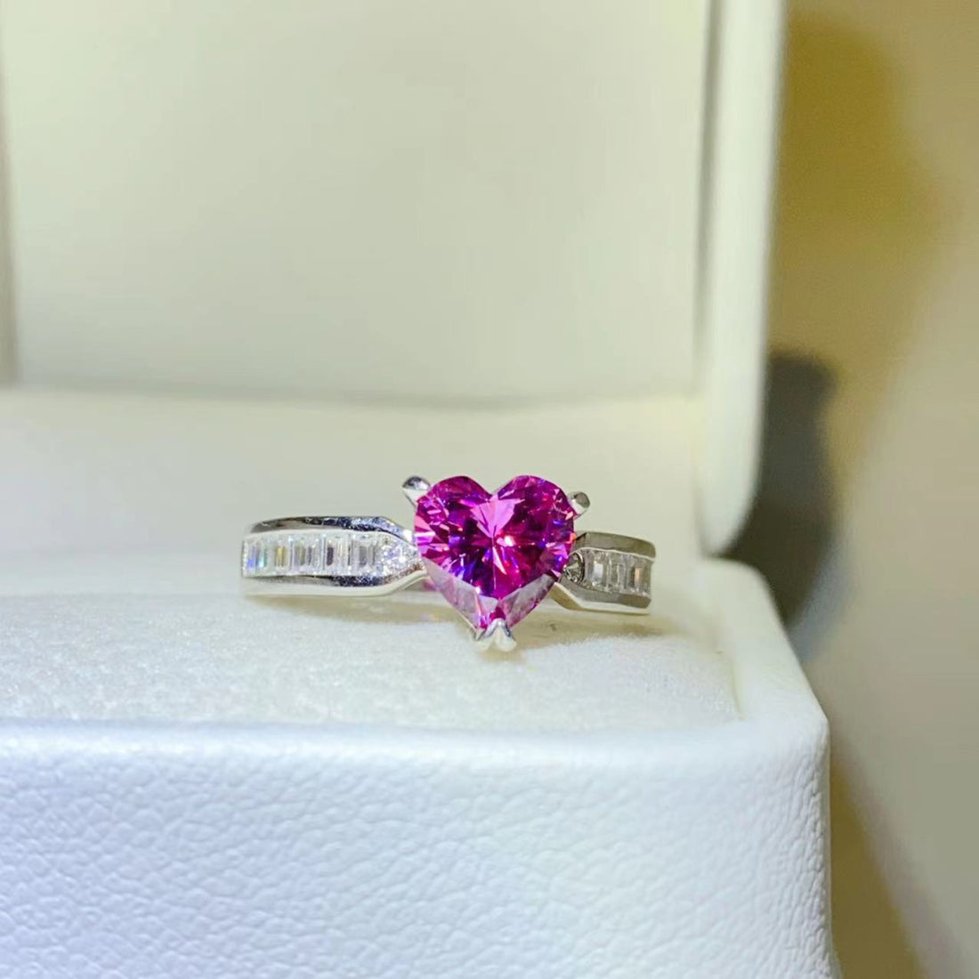 Enchanted Evening Pink 1 Carat Moissanite White Gold Ring