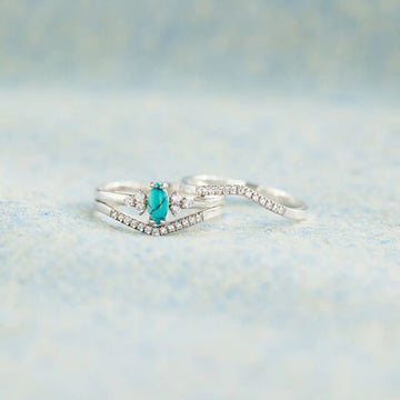 Whispering Enchantment Turquoise V Shape Inlaid Moissanite Ring