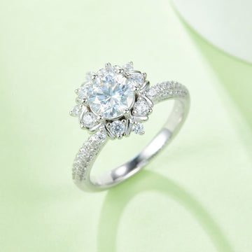 Ethereal Essence Flower Shape 1 Carat Moissanite Platinum Engagement Ring