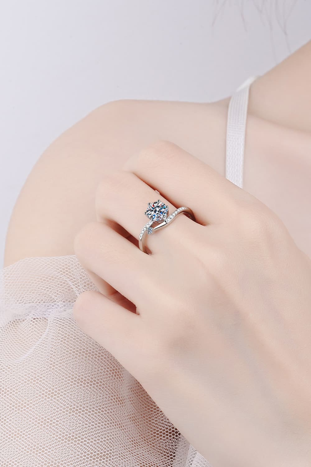 Ethereal Embrace  1 Carat Moissanite Lab Diamond White Gold Ring