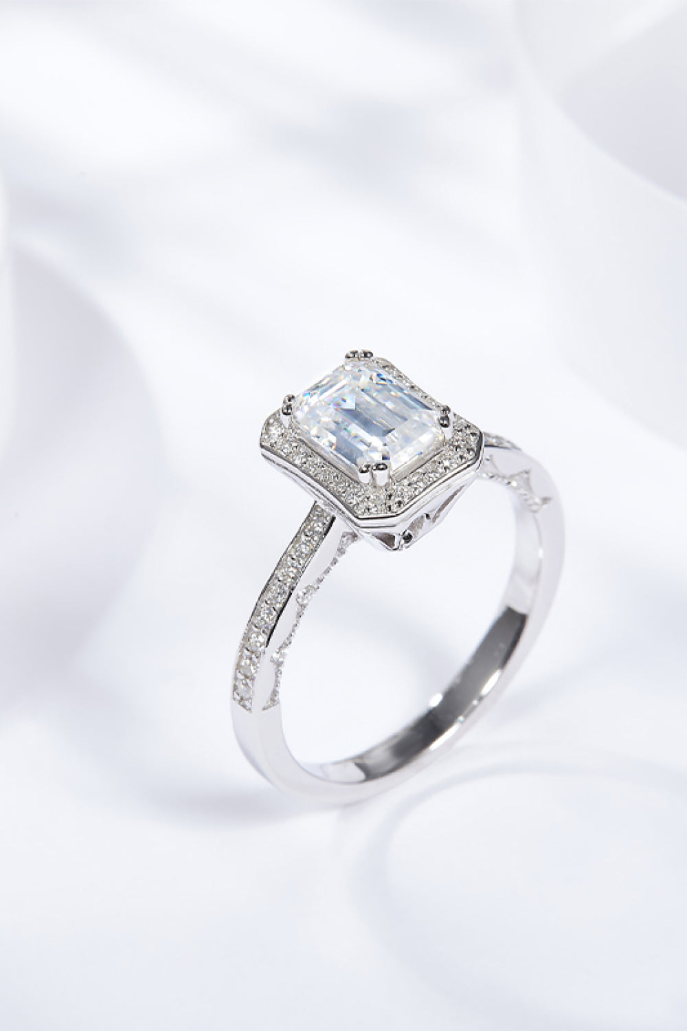 Whispering Moonlight Halo 1 Carat White Gold Moissanite Lab Diamond Ring