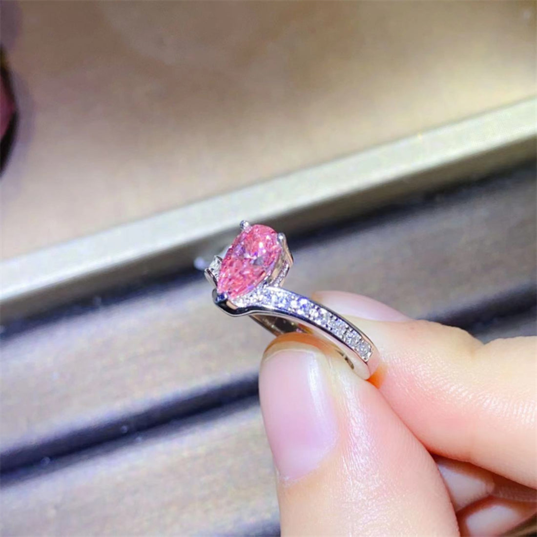 Radiant Reflection 1 Carat Pink Moissanite Diamond Platinum Ring