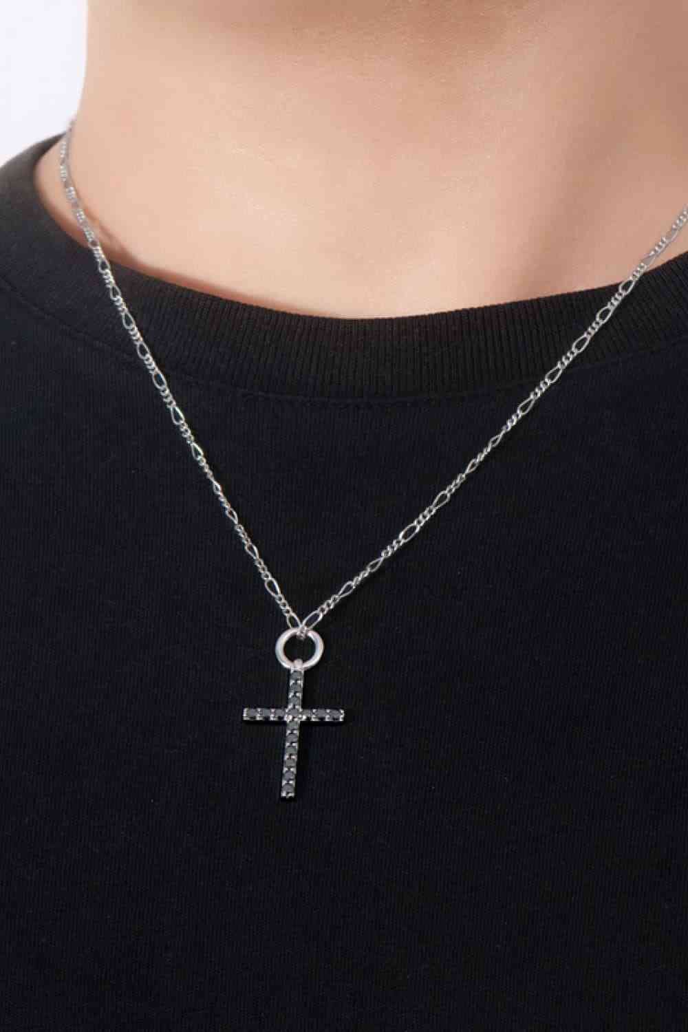 Heavenly Horizon Moissanite Cross Pendant Platinum Necklace