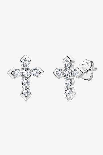 Heavenly Glow Moissanite Cross Stud Earrings