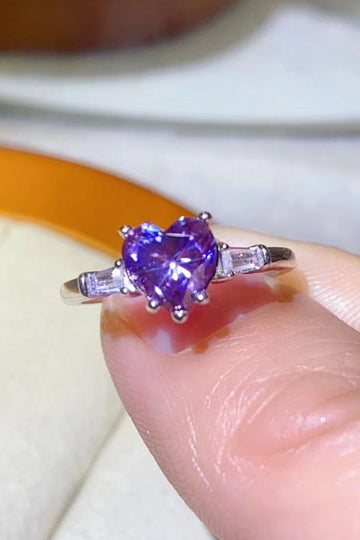 Twilight Mirage 1 Carat Moissanite Heart-Shaped Platinum-Plated Ring in Purple