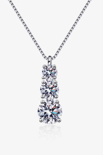 Whispering Waterscape Moissanite Triple-Pendant Necklace