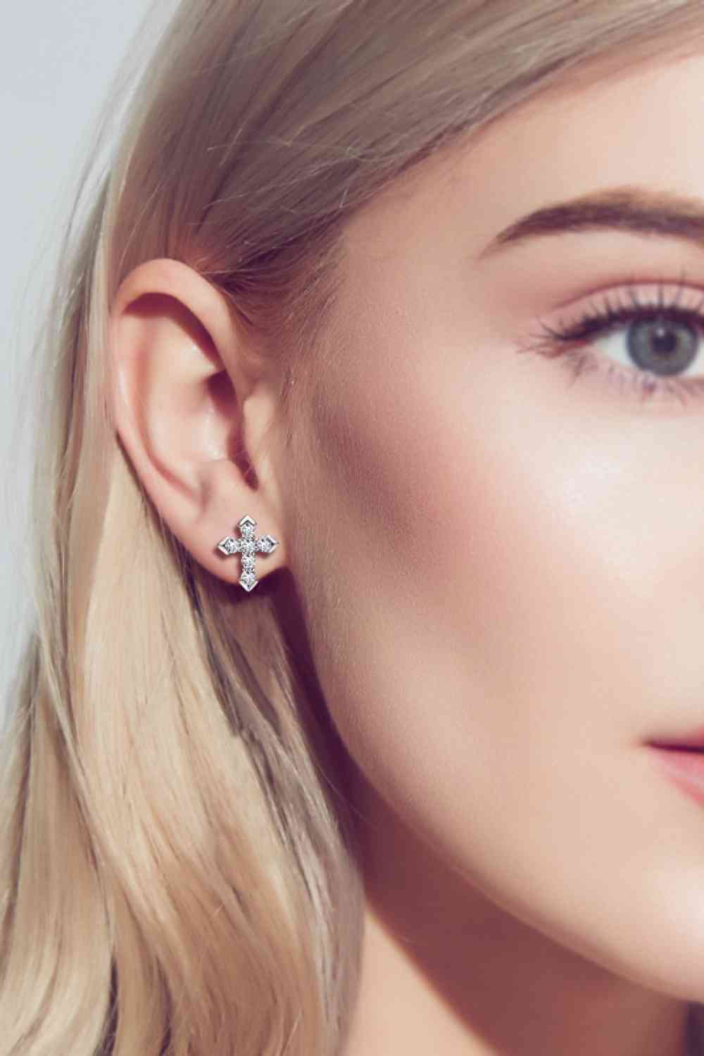 Heavenly Glow Moissanite Cross Stud Earrings