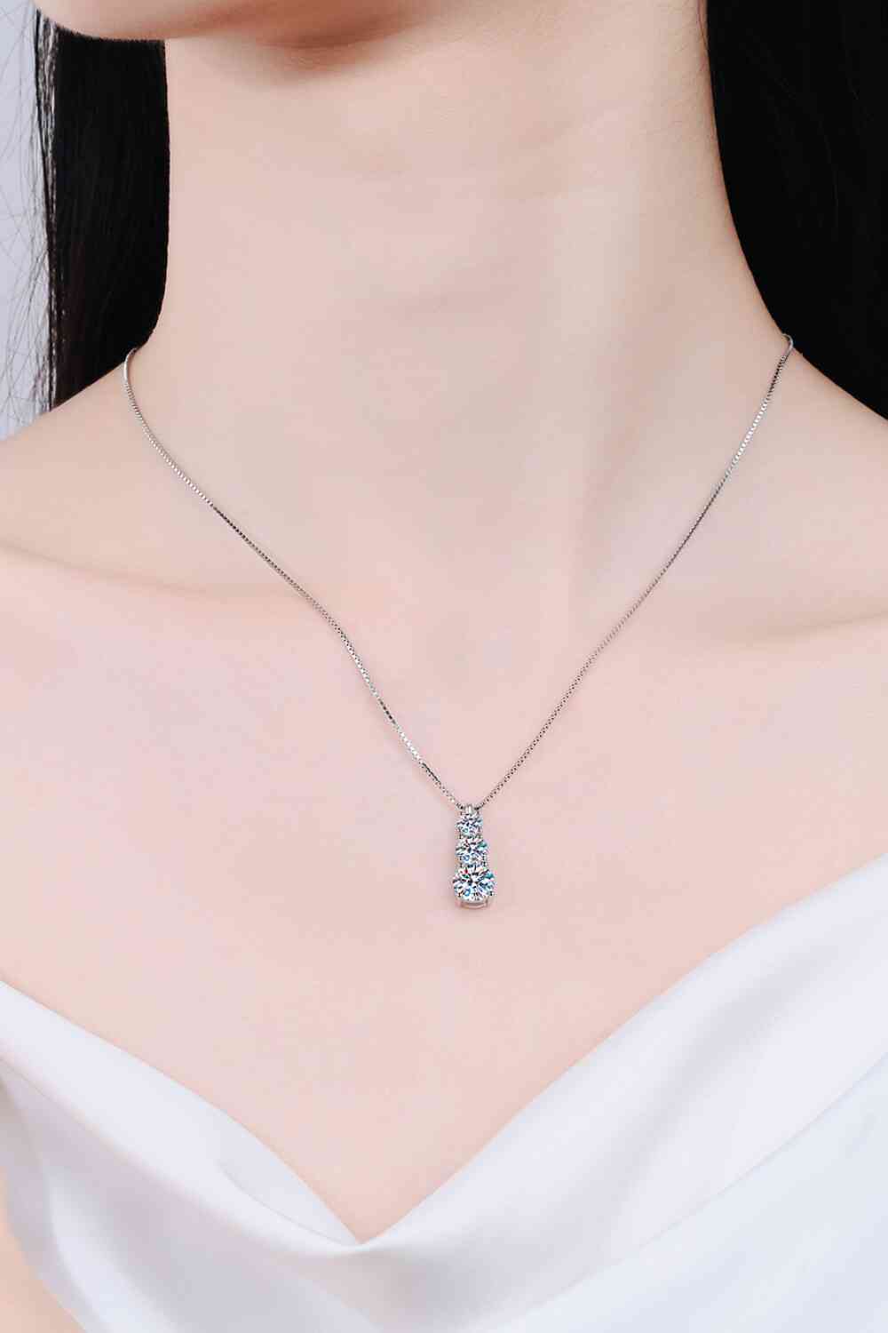 Whispering Waterscape Moissanite Triple-Pendant Necklace