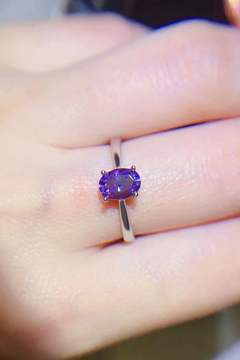 Divine Harmony Moissanite Ring 1 Carat Purple Moissanite Solitaire Ring